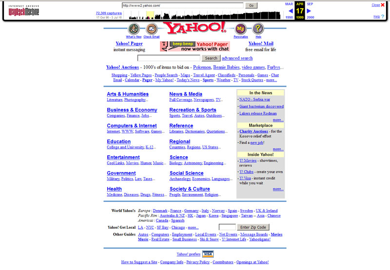 Yahoo old website design